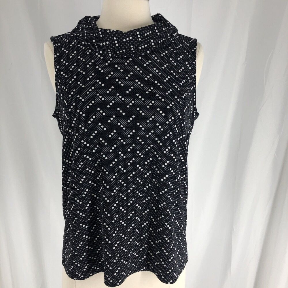 Banana Republic Black White Polka Dot Mock Neck Sleeveless Blouse Small